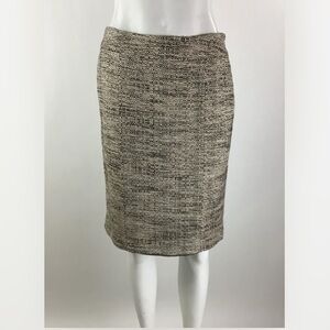 Lafayette 148 Sz 8P Tweed Pencil Skirt Brown Wool Cotton Metallic Thread
